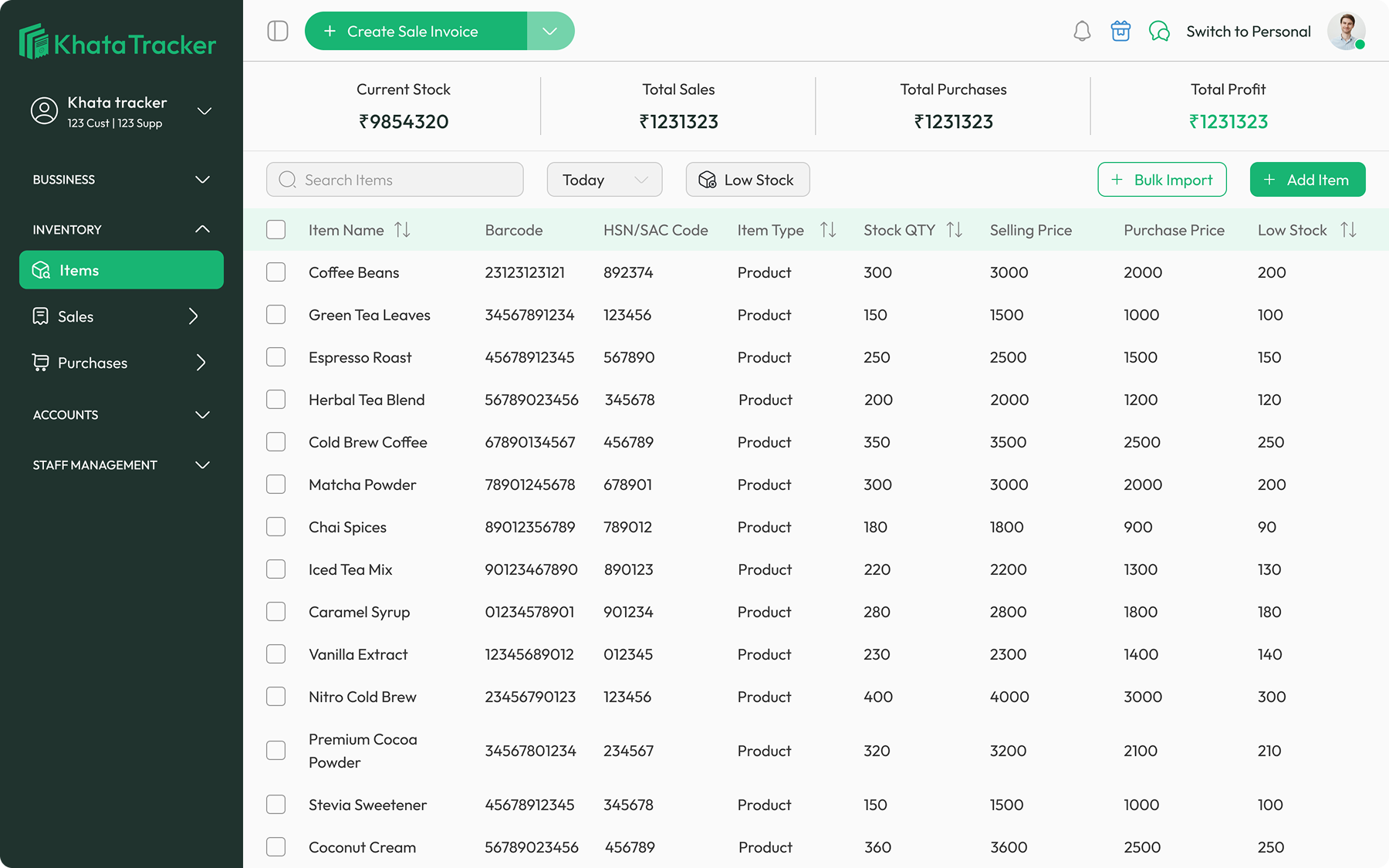 Khata Tracker Inventory Management — stock tracking and item management